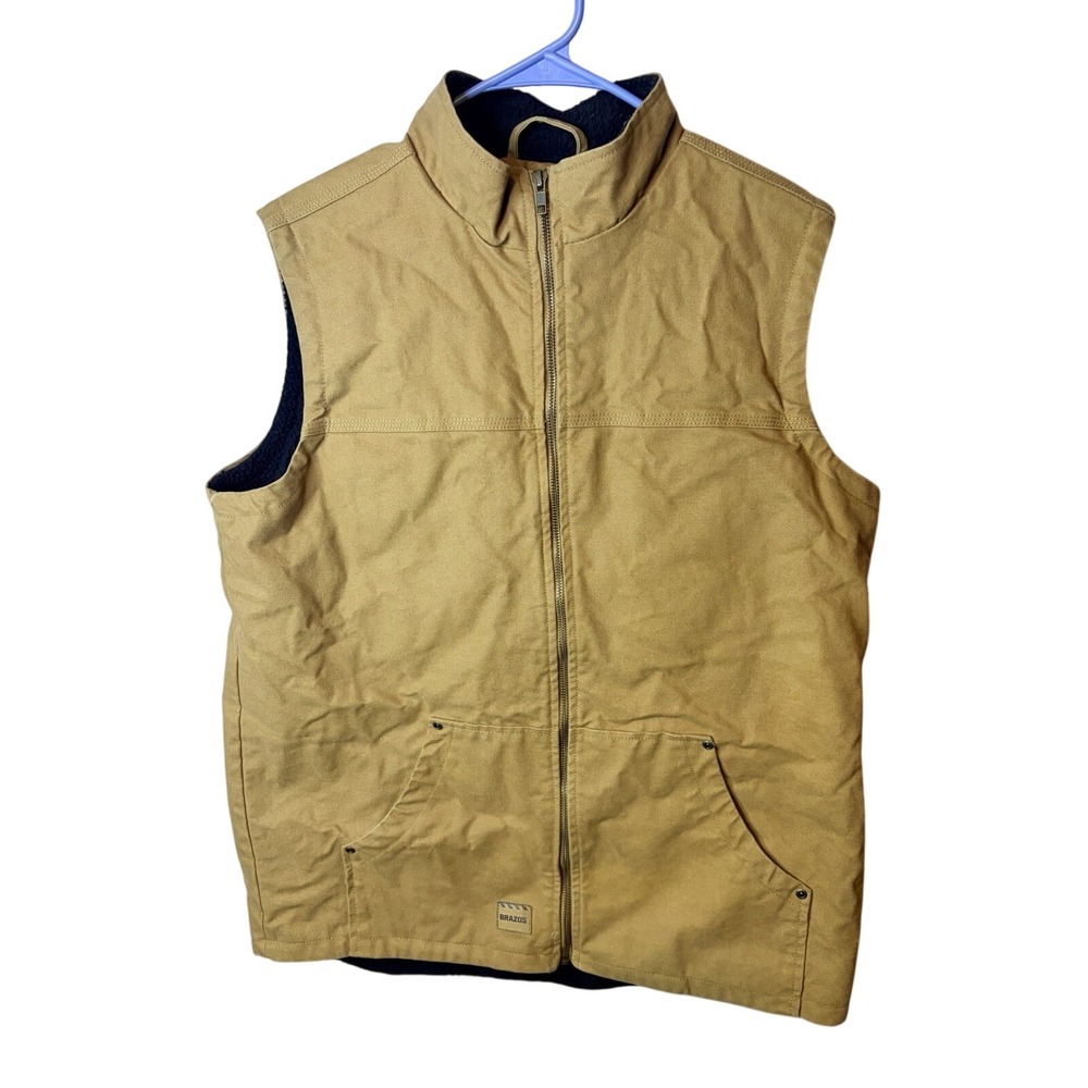 Brazos Mens Tan Cotton Duck Canvas Sherpa Lined Workwear Vest Medium RN098223